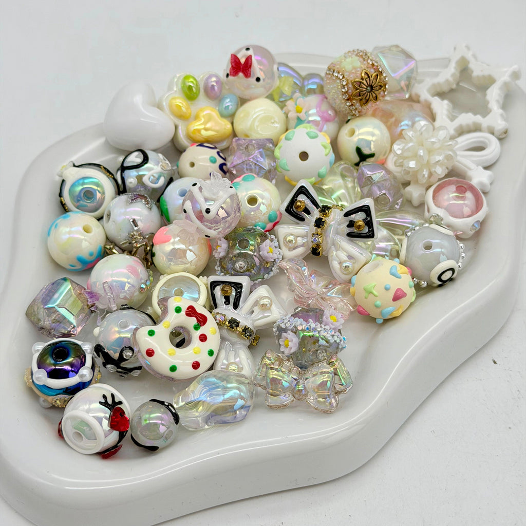 [開封]高品質 レジン & アクリルミックスビーズ 大粒メイン 100 種類以上