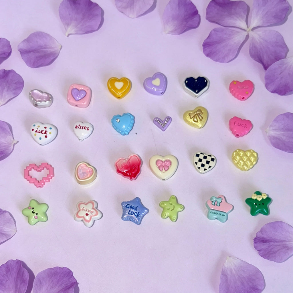 [開封] NEW.糸通し穴付きハート飾りパーツ 合金製とアクリル製 2 種素材 DIY 手芸装飾素材