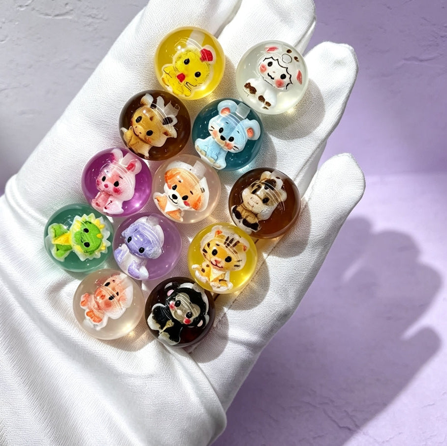 [開封] NEW.約 16mm 動物貫通穴ビーズ 十二支のみ紫外線変色・蓄光