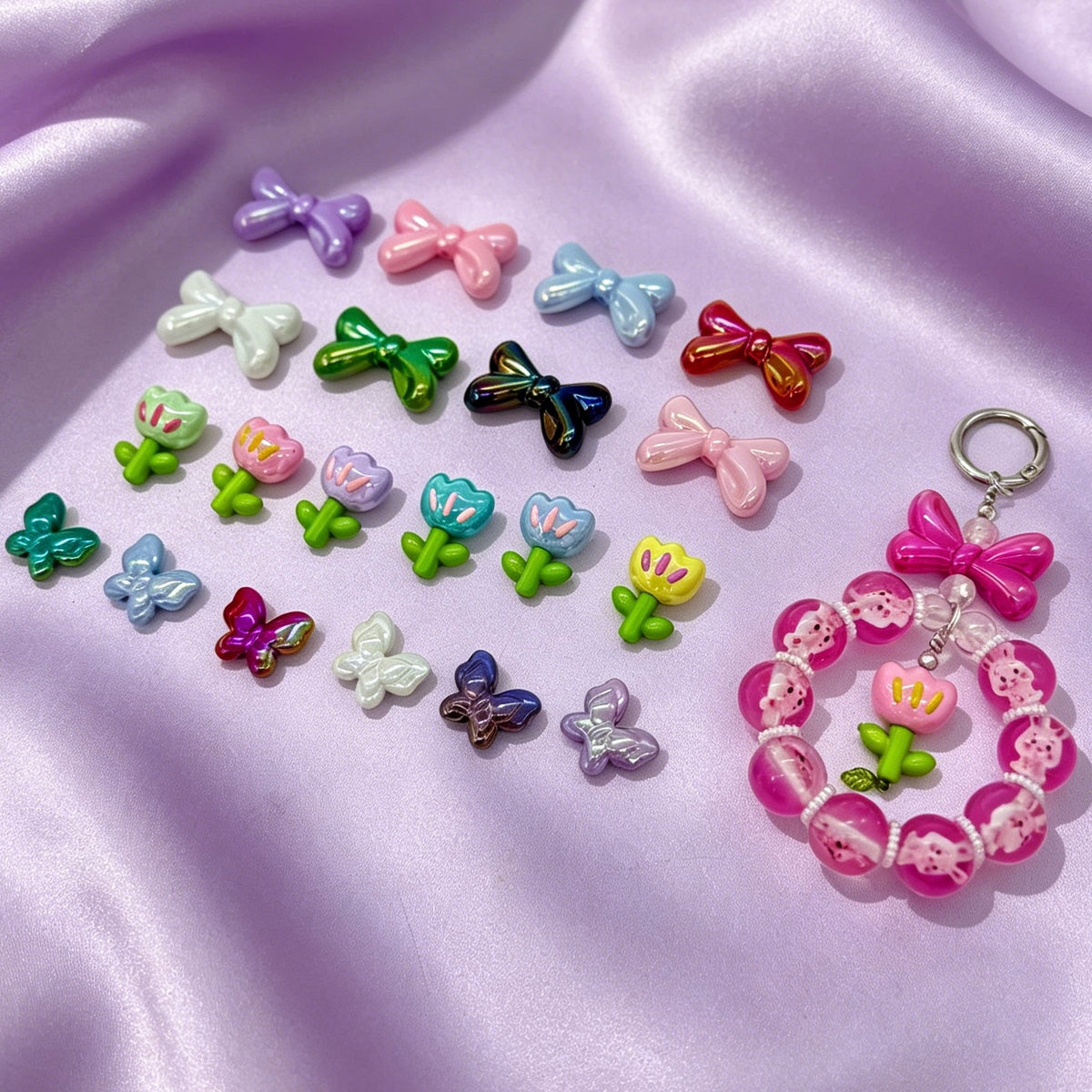 [開封] NEW.アクリル素材リボン・花・蝶 携帯ストラップや花環などに使えます