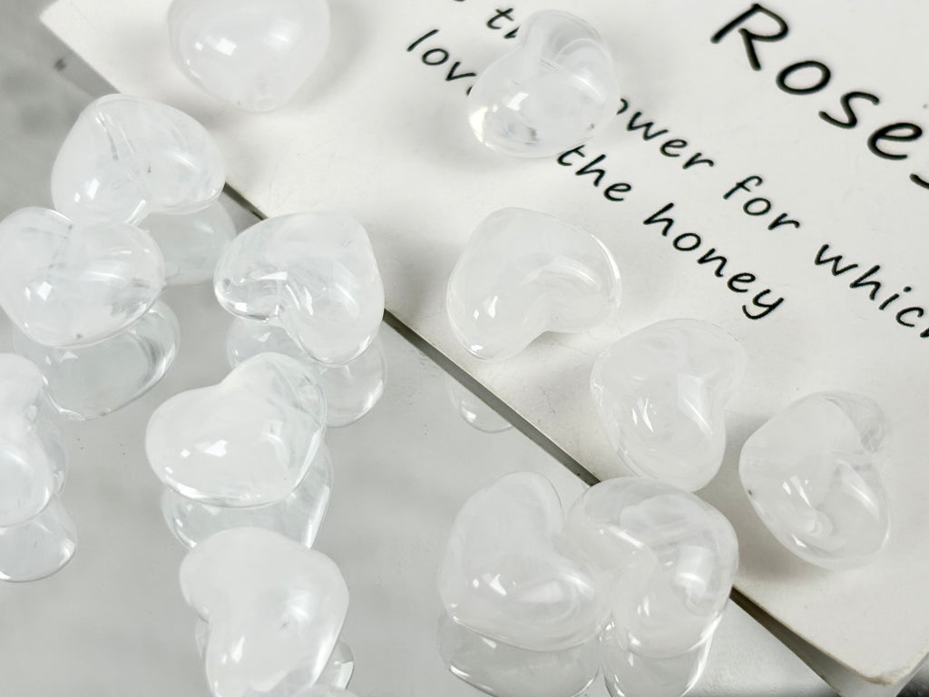[開封] NEW.糸通し穴付きハート飾りパーツ 合金製とアクリル製 2 種素材 DIY 手芸装飾素材