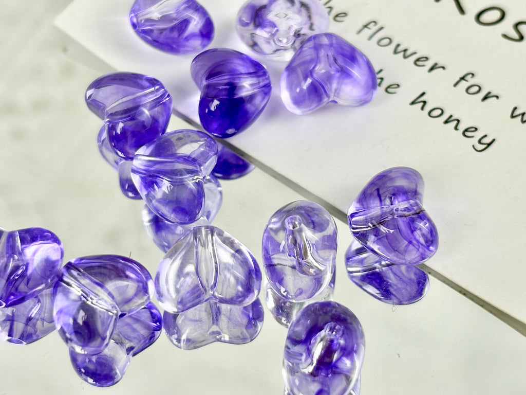 [開封] NEW.糸通し穴付きハート飾りパーツ 合金製とアクリル製 2 種素材 DIY 手芸装飾素材