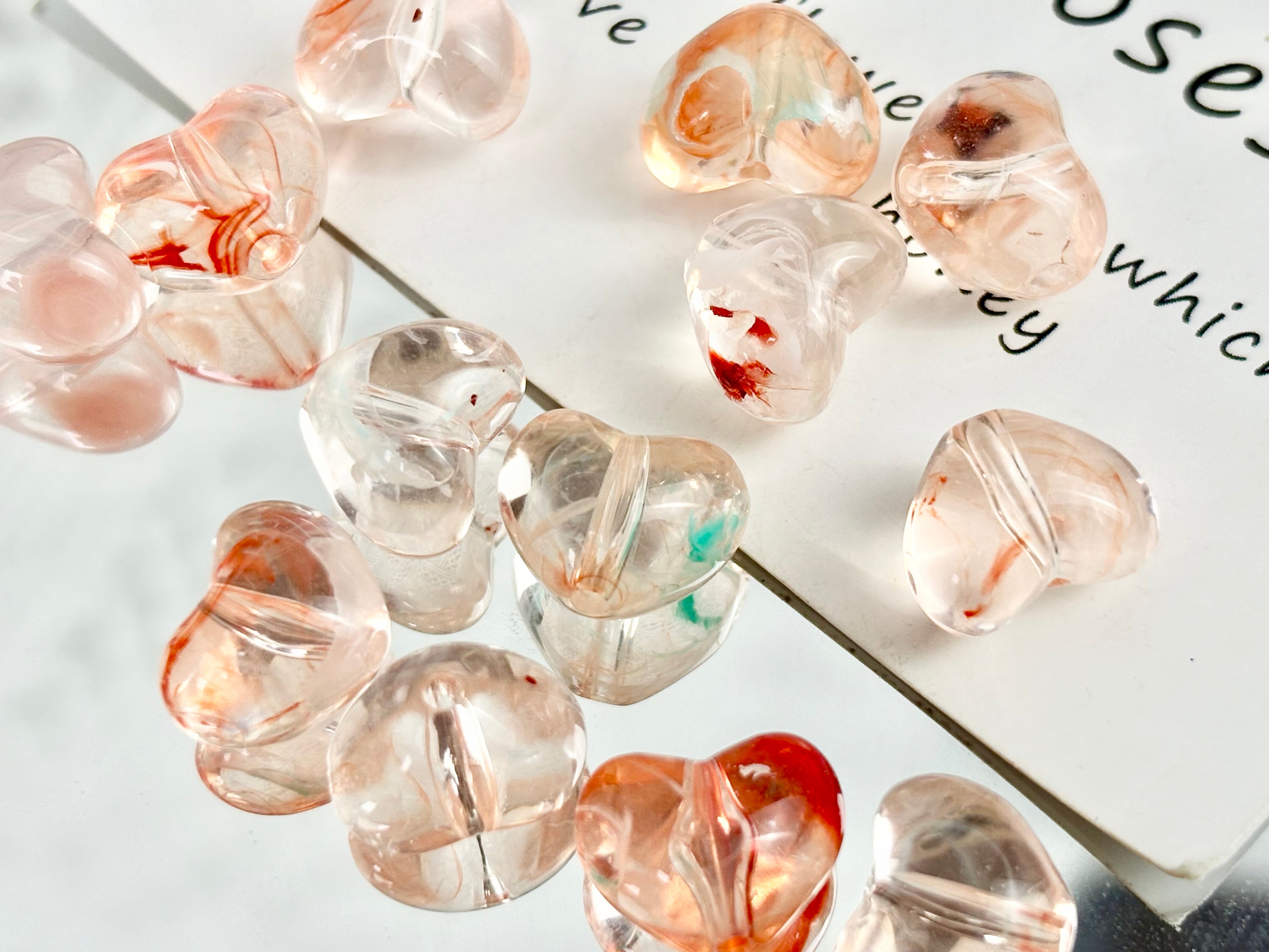 [開封] NEW.糸通し穴付きハート飾りパーツ 合金製とアクリル製 2 種素材 DIY 手芸装飾素材