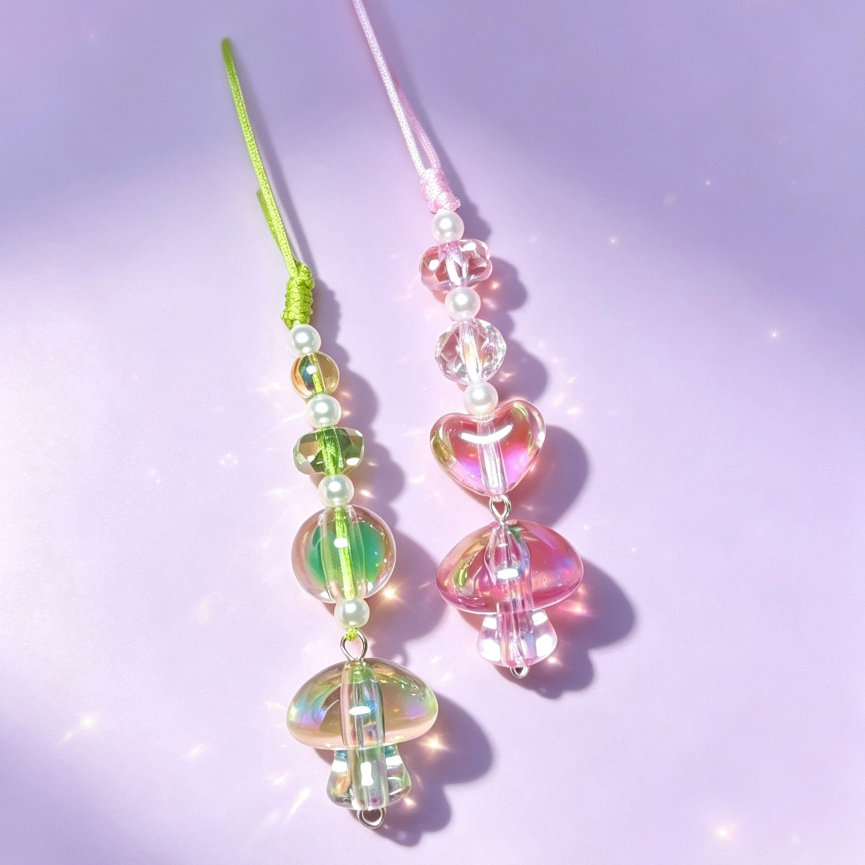 [開封] NEW.クリアぷっくり蝶・キノコ・タンブラーモチーフビーズ＋12mm ハートキャンディビーズ 全 19 種ミックスビーズ