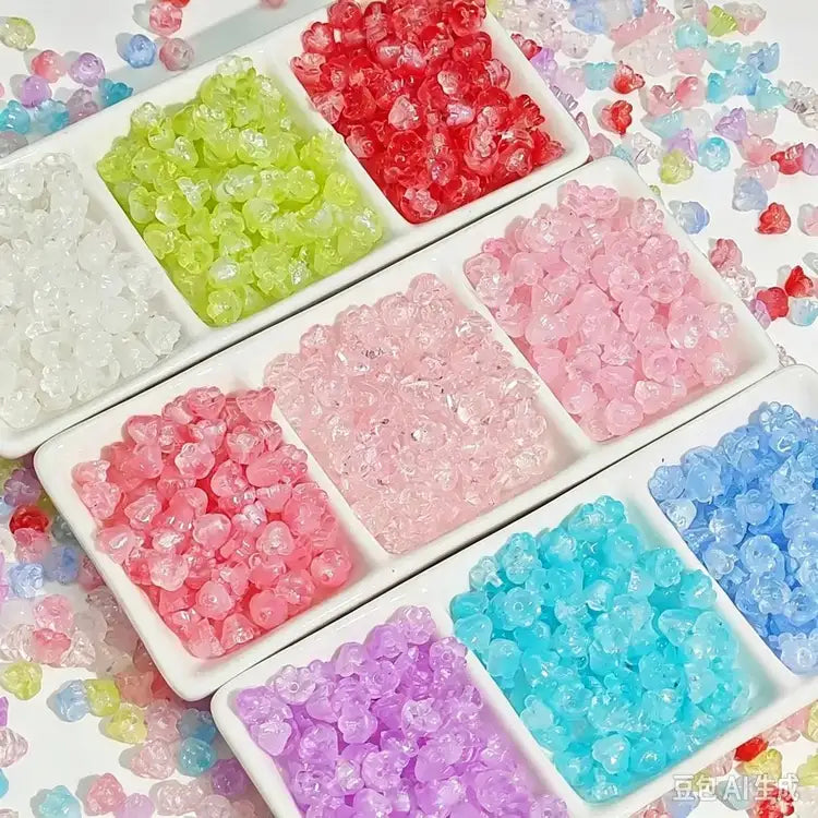 [開封]8x6mm ガラス 小さなスズランビーズ DIYアクセサリーパーツ