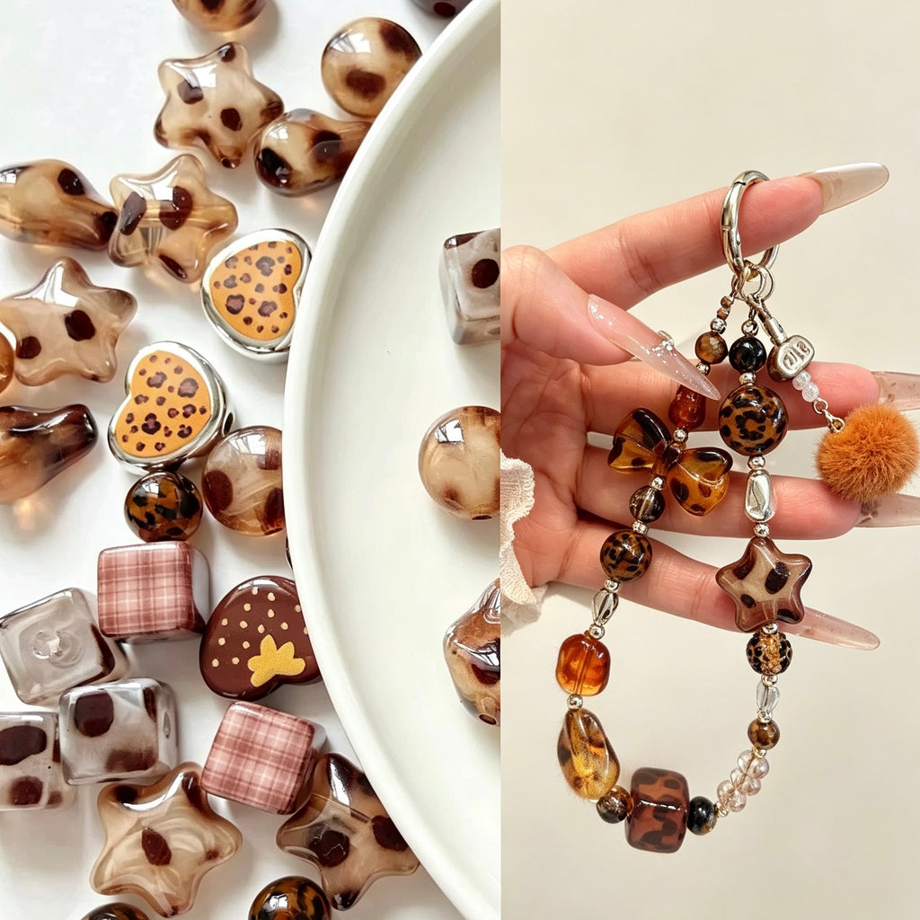 [開封]秋冬レオパードシリーズ バラ売りビーズ DIY 手芸アクセサリー素材40+種類