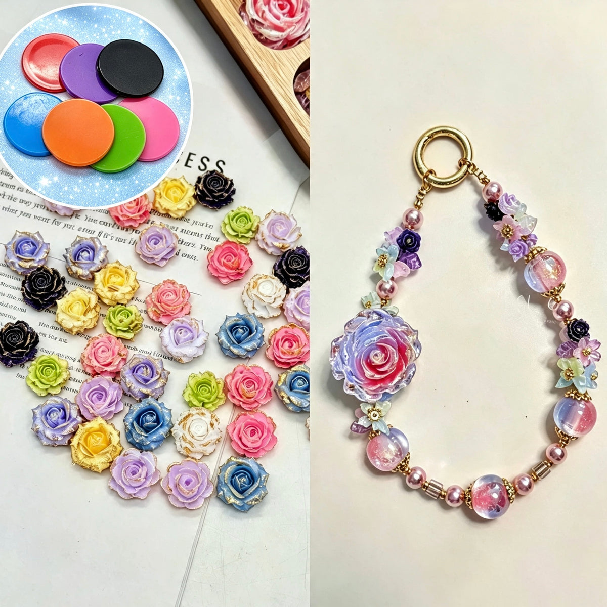 [開封]カラフルガーデン 20mm ソフトラバーフラワーDIY手芸アクセサリーパーツ